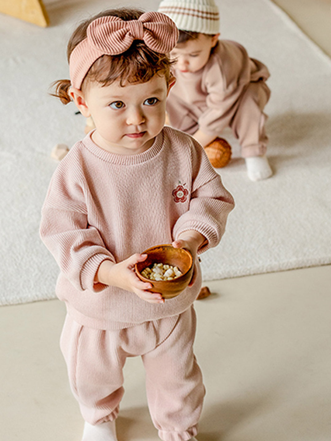 Ribbed baby sweatsuit set  |  Pale Pink