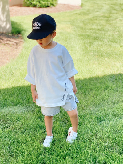 Gender Neutral Kids Ash Shorts | Washed black denim