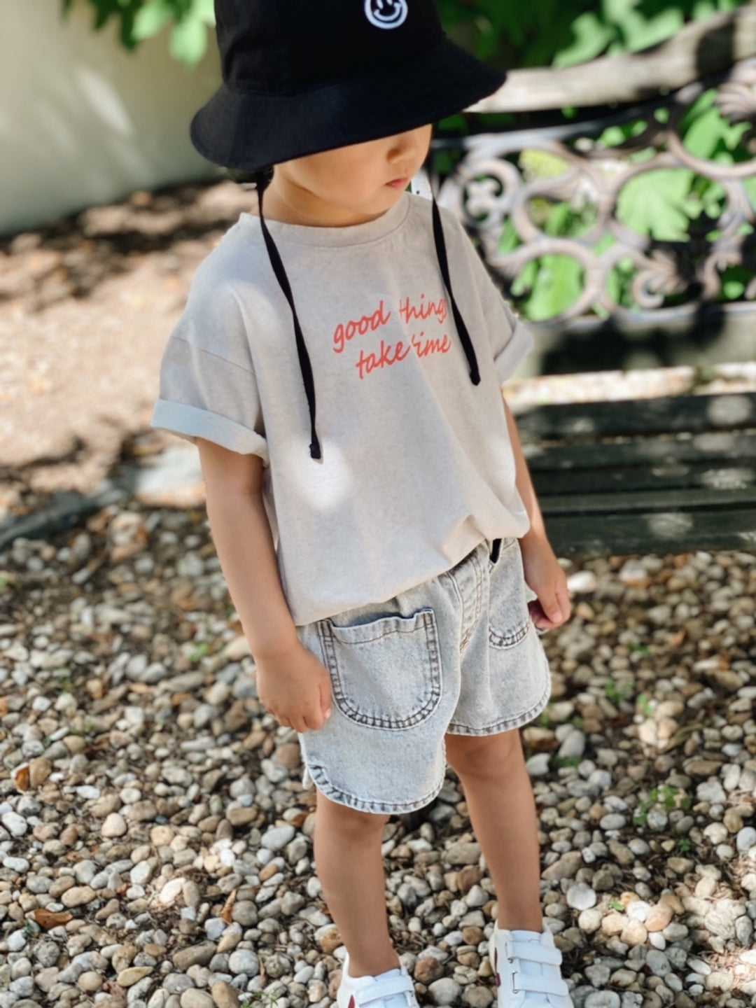 Gender Neutral Kids Ash Shorts | Washed black denim