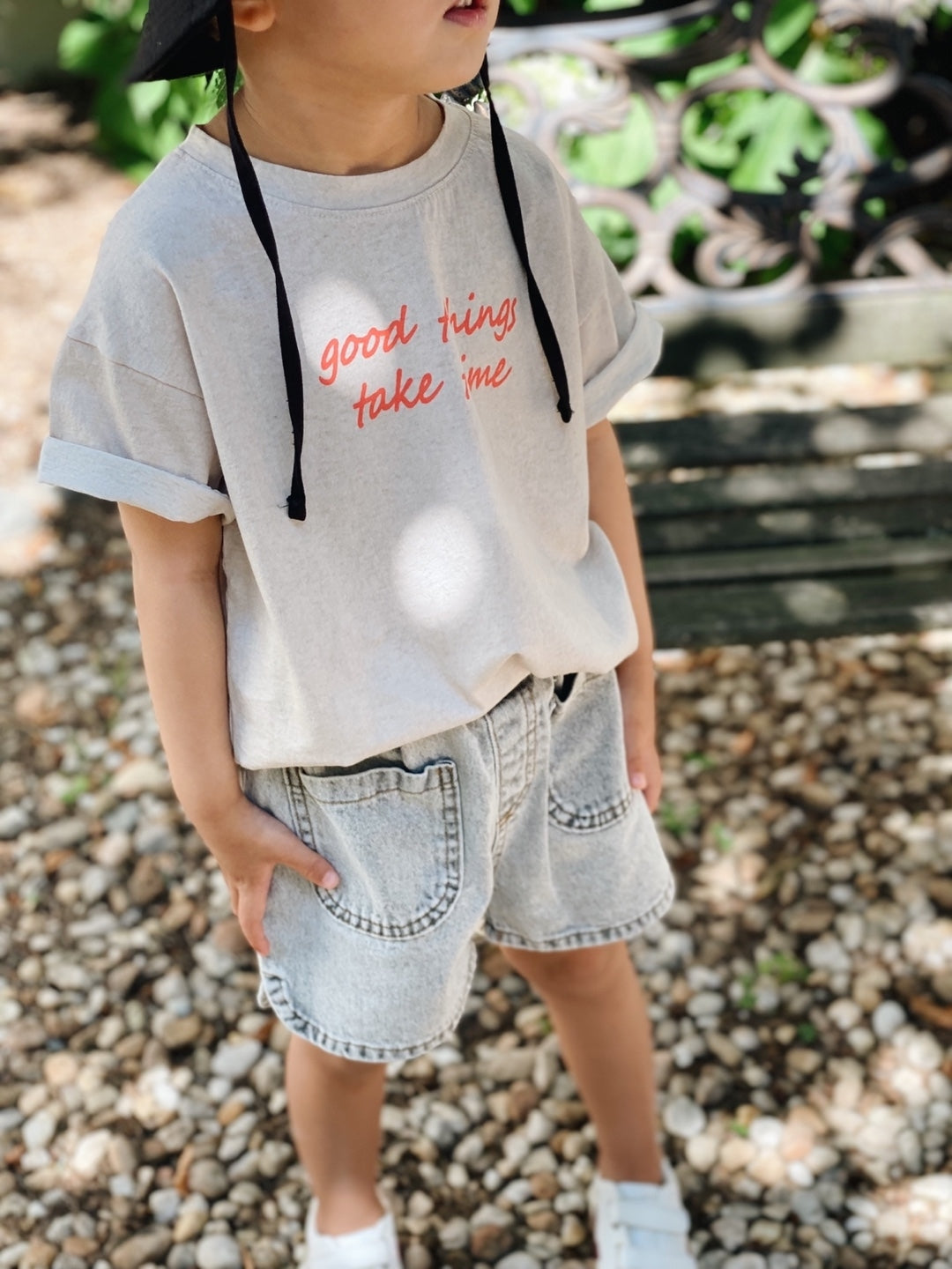 Gender Neutral Kids Ash Shorts | Washed black denim